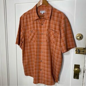Orvis Orange Plaid Short-sleeve Tech Casual Button Down Shirt XL